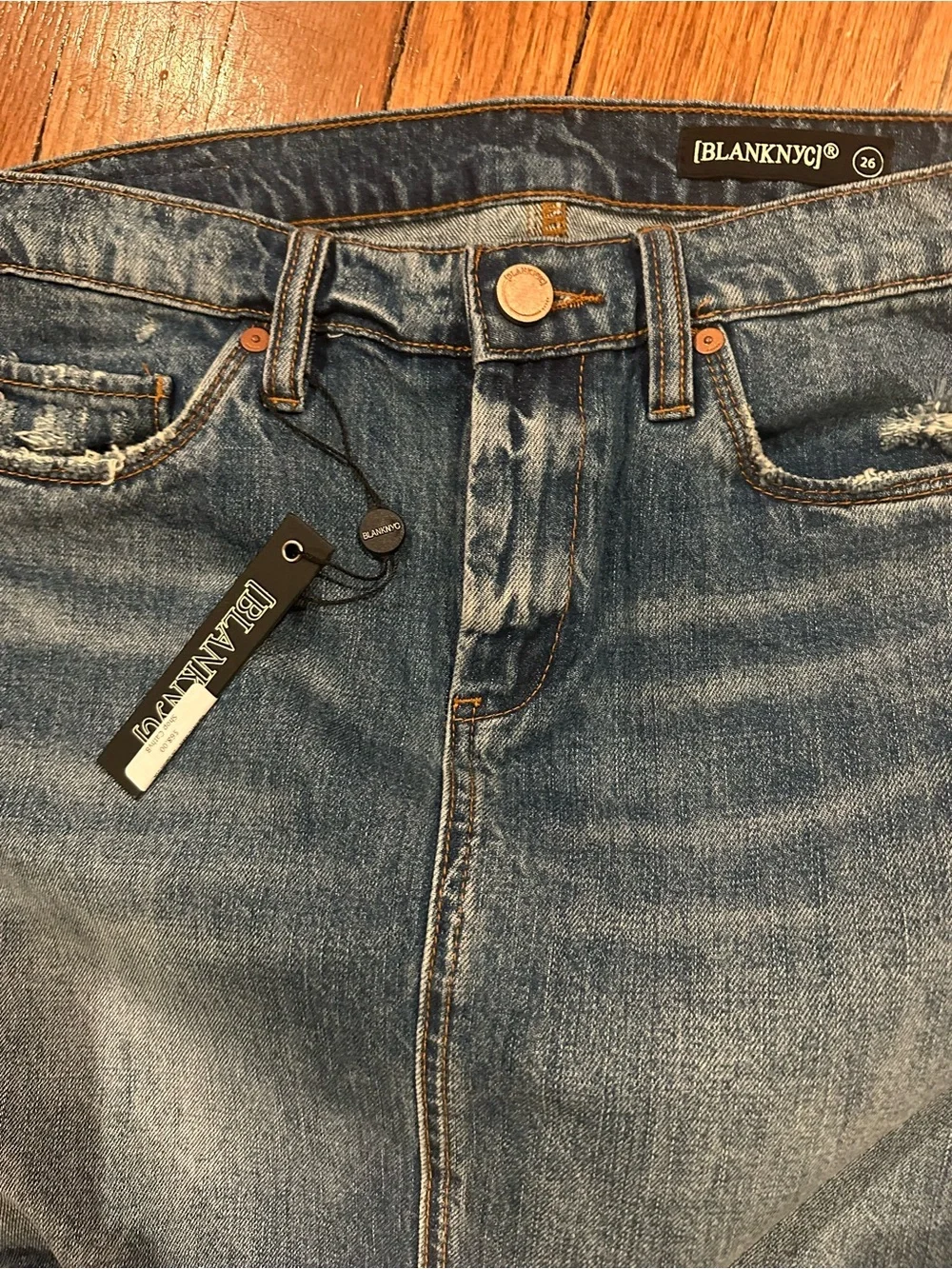 Blank NYC Distressed Blue Denim Mini Skirt NWT